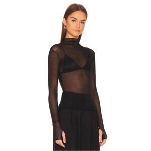 FREE PEOPLE Intimately On The Dot Layering Top Sheer Mesh black Size medium